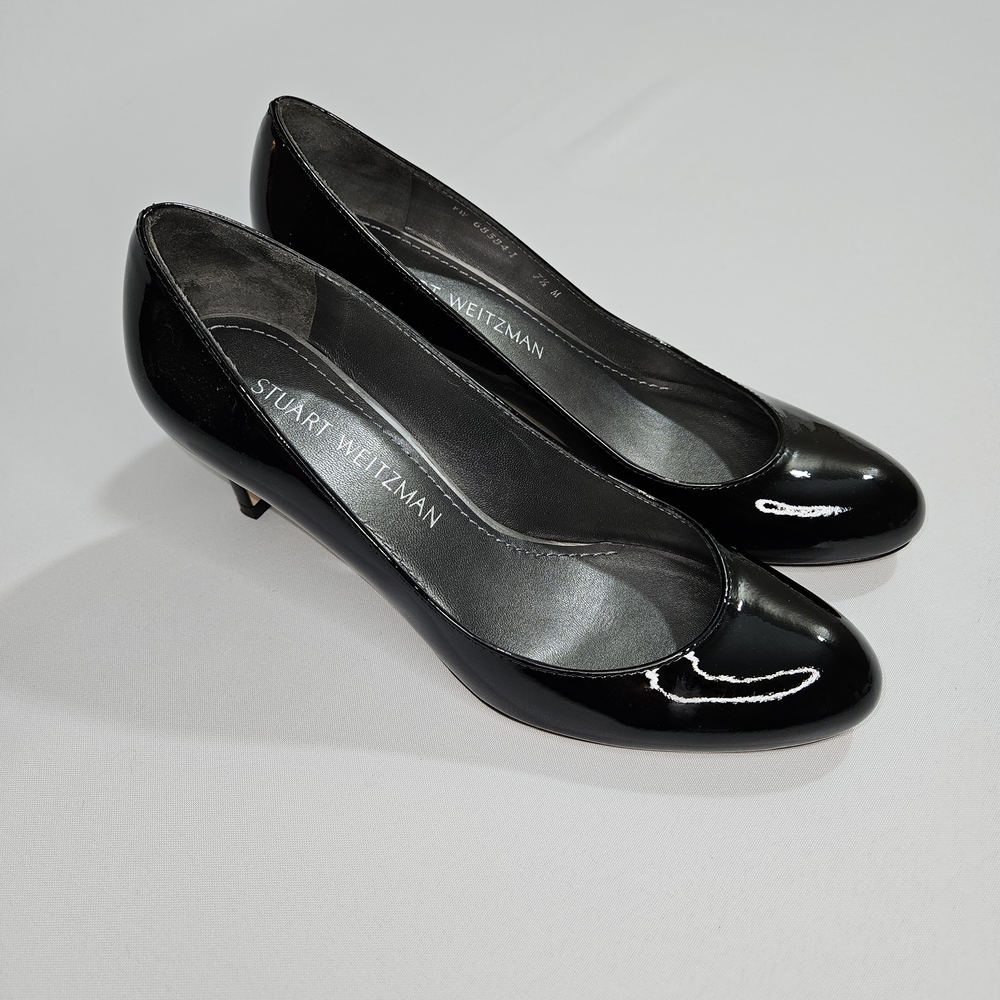 Stuart Weitzman Black Heels with Patent Leather Toe